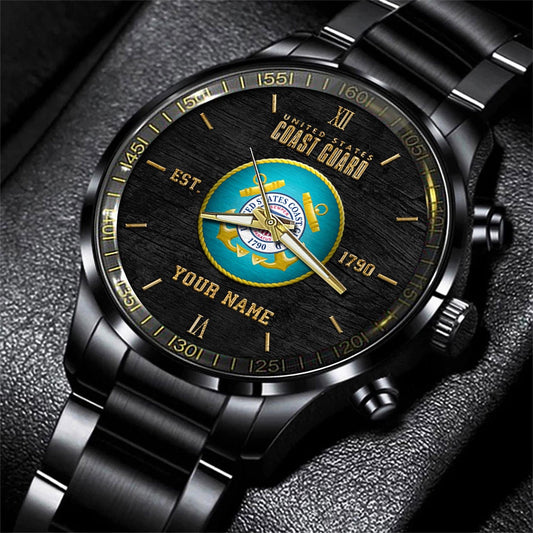 US Coast Guard Black Fashion Watch Personalized Name, Military Watch, Watches For Soldiers, Best Military Watches