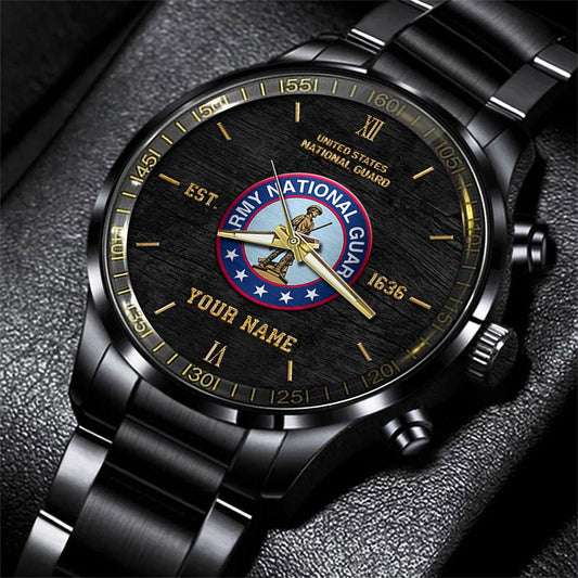 US National Guard Black Fashion Watch Personalized Name, US Military Watch, Watches For Soldiers, Best Military Watches