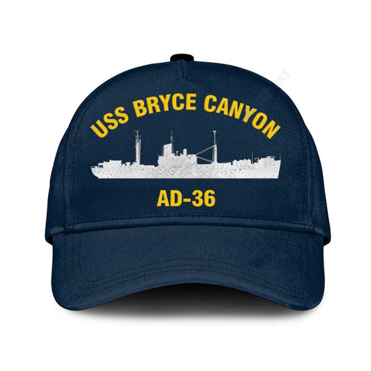 US Navy Ball Caps, Uss Bryce Canyon Ad-36 Classic Baseball Cap, Custom Embroidered Us Navy Ships Classic Cap, Navy Veteran Ball Caps