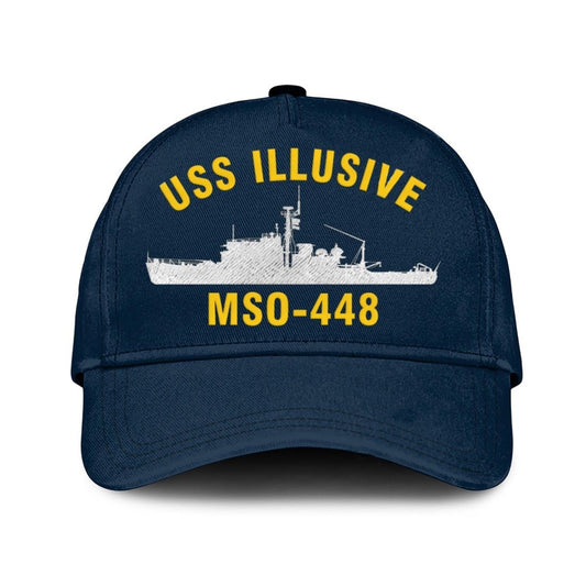 US Navy Ball Caps, Uss Illusive Mso-448 Classic Baseball Cap, Custom Embroidered Us Navy Ships Classic Cap, Navy Veteran Ball Caps