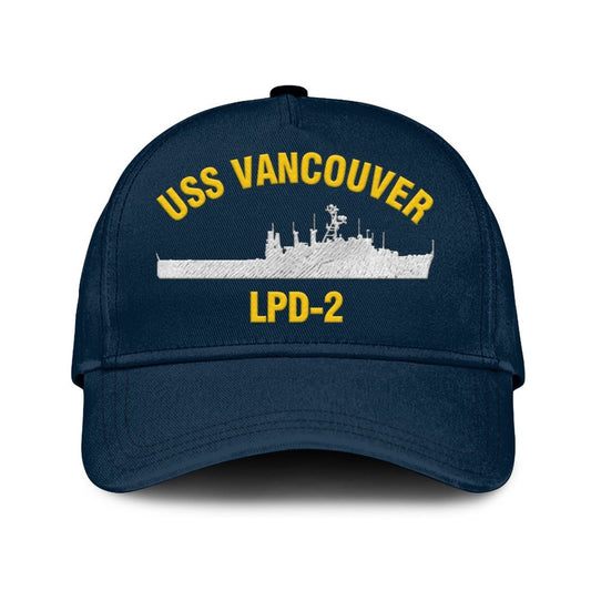 US Navy Ball Caps, Uss Vancouver Lpd-2 Classic Cap, Custom Embroidered Us Navy Ships Classic Baseball Cap, Navy Veteran Ball Caps