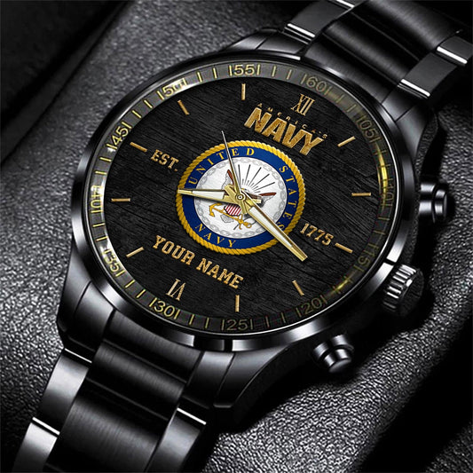 US Navy Black Fashion Watch Personalized Your Name, Military Watches, Navy Watch, Best Military Watches