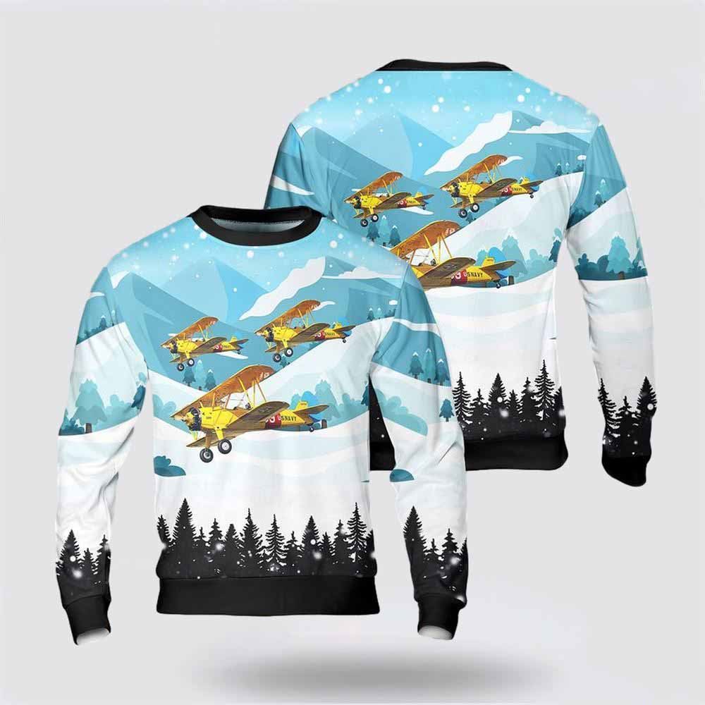 US Navy Boeing-Stearman Model 75 Christmas Sweater 3D, Sweater For Military Personnel