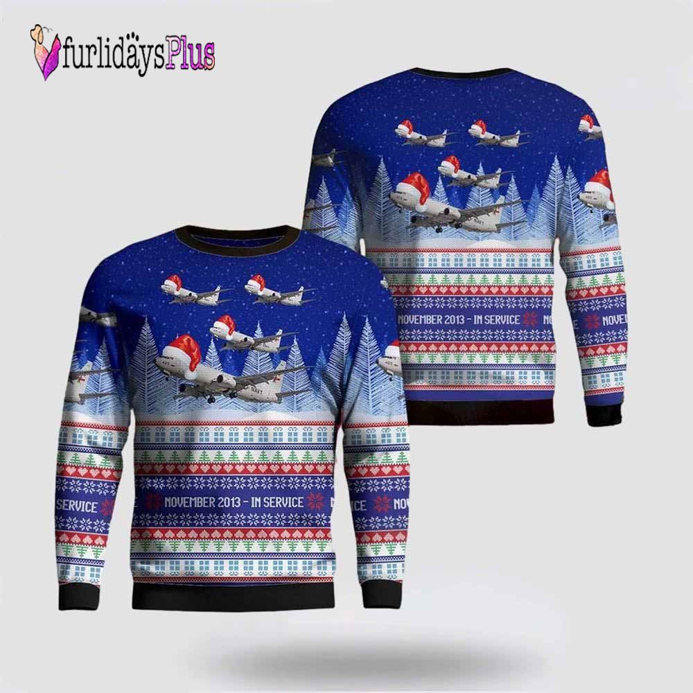 US Navy Boeing P-8 Poseidon Christmas Sweater 3D, Gift For Military Personnel