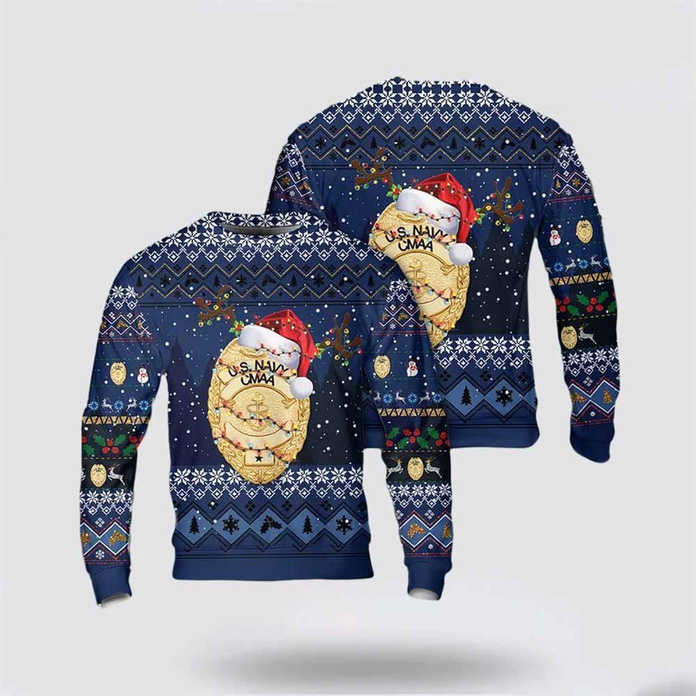 US Navy Command Master-At-Arms CMAA Badge Christmas AOP Sweater 3D, Sweater For Military Personnel