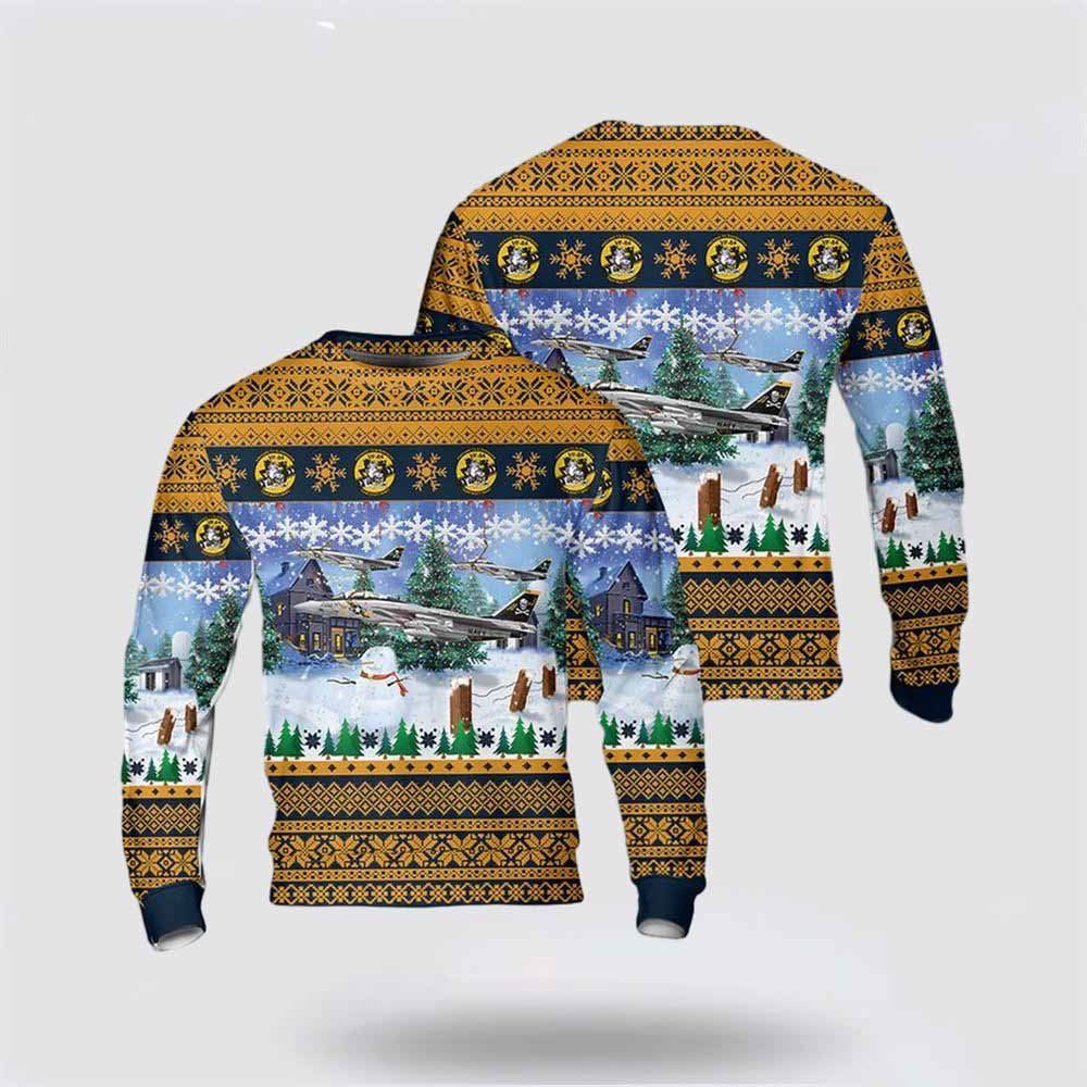 US Navy F-14A Tomcat Of VF-84 Jolly Rogers Christmas Sweater 3D, Sweater For Military Personnel