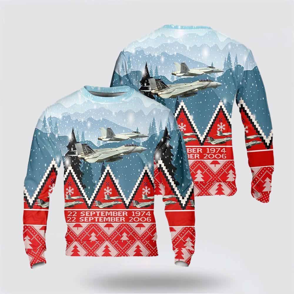 US Navy Grumman F-14 Tomcat Christmas Sweater 3D, Sweater For Military Personnel