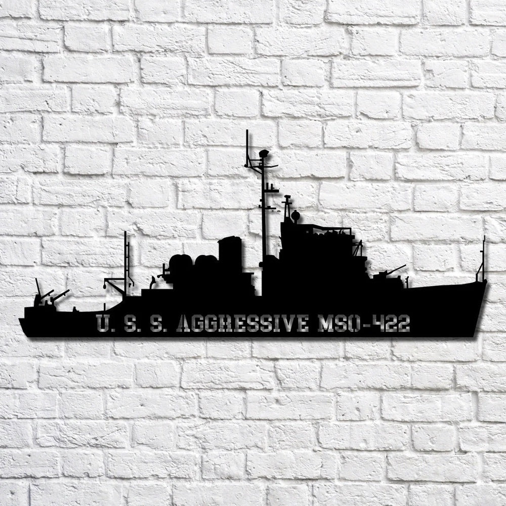 US Navy Metal Sign, Uss Aggressive Mso422 Navy Ship Metal Art, Custom Us Navy Ship Cut Metal Sign, Navy Veteran Metal Sign
