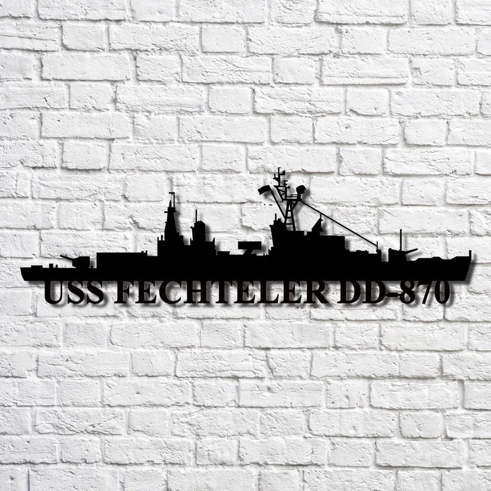 US Navy Metal Sign, Uss Fechteler Dd870 Navy Ship Metal Art, Custom Us Navy Ship Cut Metal Sign, Navy Veteran Metal Sign