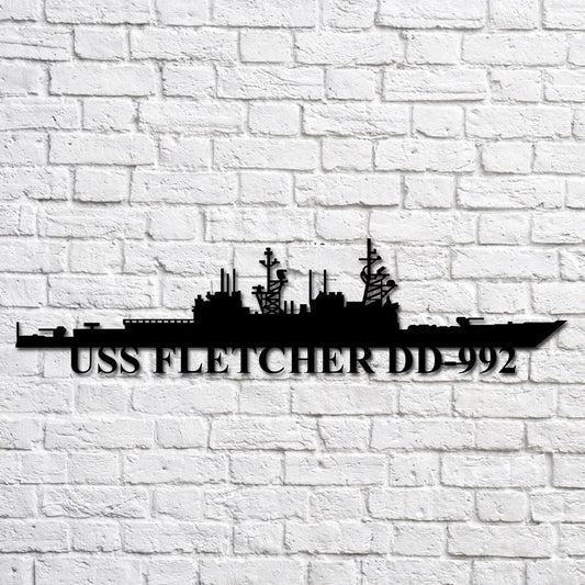 US Navy Metal Sign, Uss Fletcher Dd992 Navy Ship Metal Art, Custom Us Navy Ship Cut Metal Sign, Navy Veteran Metal Sign