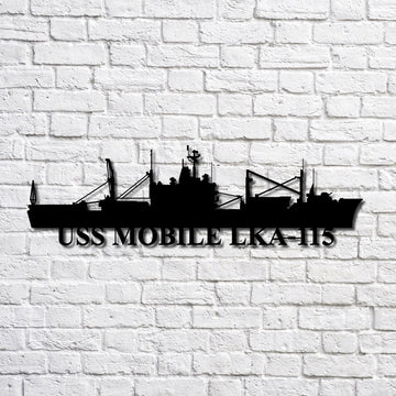 US Navy Metal Sign, Uss Mobile Lka115 Navy Ship Metal Art, Navy Veteran Metal Sign