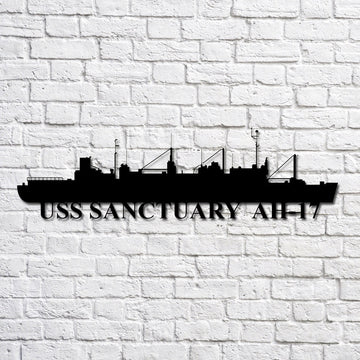 US Navy Metal Sign, Uss Sanctuary Ah17 Navy Ship Metal Art, Navy Veteran Metal Sign