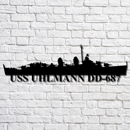US Navy Metal Sign, Uss Uhlmann Dd687 Navy Ship Metal Art, Navy Veteran Metal Sign
