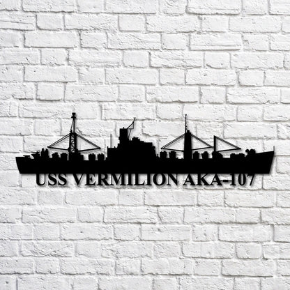 US Navy Metal Sign, Uss Vermilion Aka107 Navy Ship Metal Art, Custom Us Navy Ship Cut Metal Sign, Navy Veteran Metal Sign
