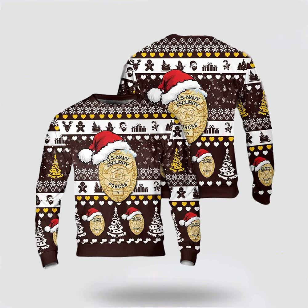 US Navy Security Forces NSF Badge Christmas AOP Sweater 3D, Sweater For Military Personnel