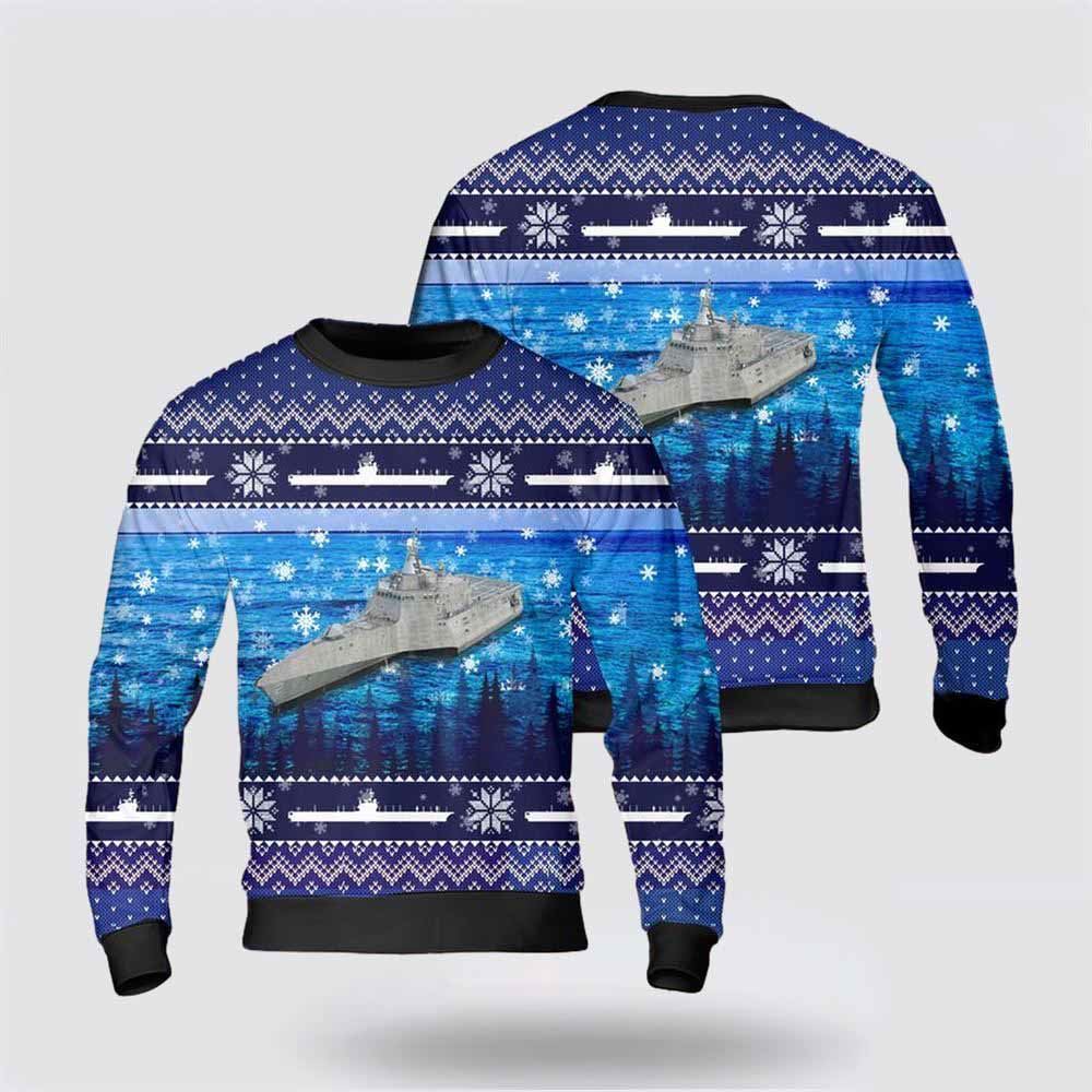 US Navy USS Independence (LCS-2) Christmas AOP Sweater 3D, Sweater For Military Personnel