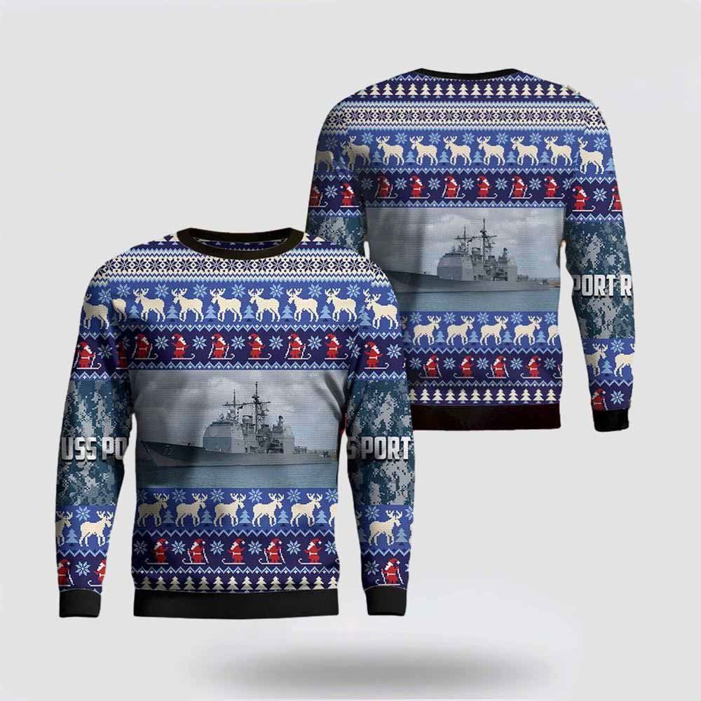 US Navy USS Port Royal Christmas Sweater 3D, Sweater For Military Personnel