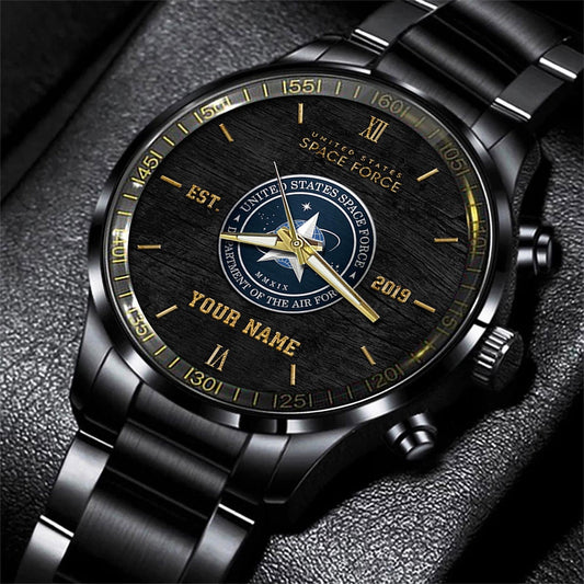 US Space Force Black Fashion Watch Personalized Name, Military Watch, Watches For Soldiers, Military Watches For Men