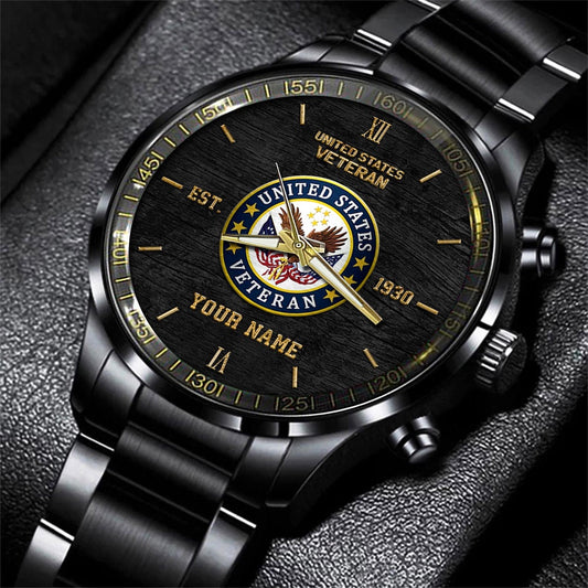 US Veteran Black Fashion Watch Personalized Name, US Military Watch, Watches For Soldiers, Best Military Watches