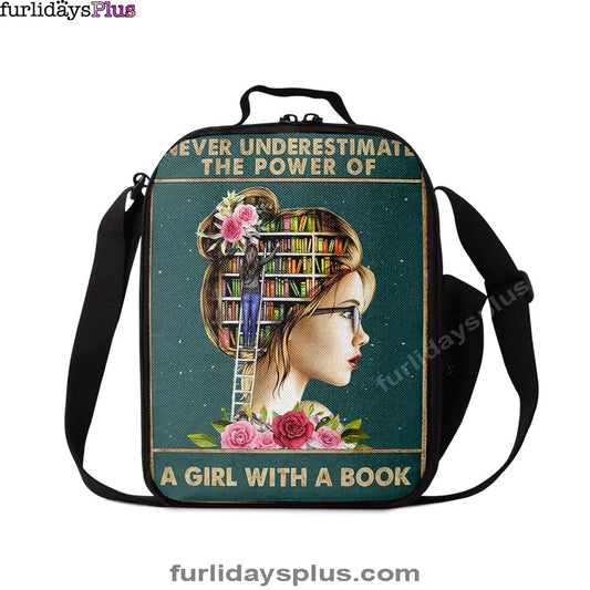 Underestimate A Girl With A Book Lunchbag, Inspirational Class Lunch Bag,ation For Girls Bedroom