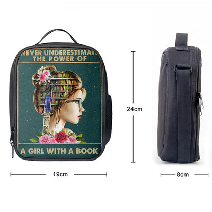 Underestimate A Girl With A Book Lunchbag, Inspirational Class Lunch Bag,ation For Girls Bedroom