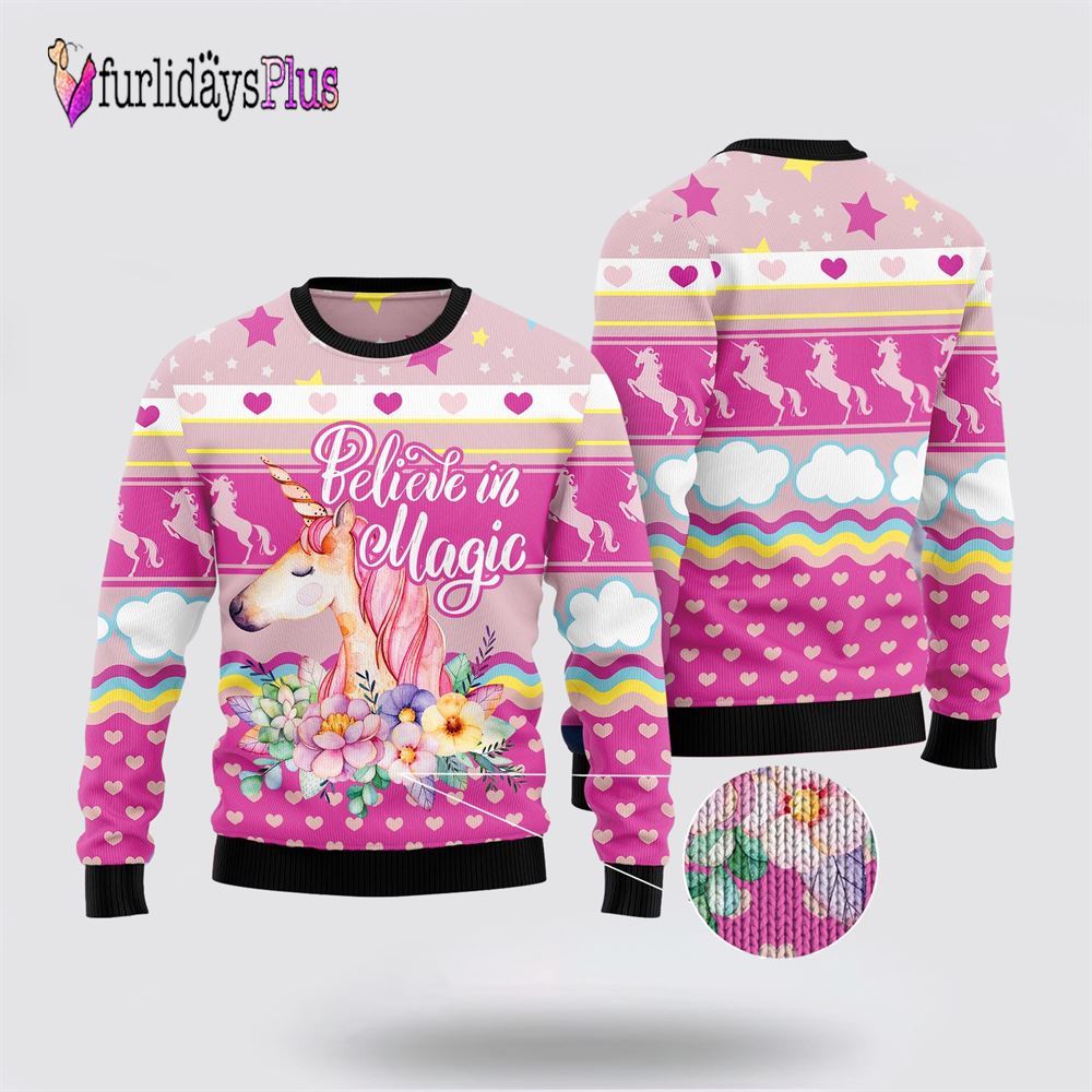 Unicorn Believe In Magic Ugly Christmas Sweater, Best Gift For Christmas