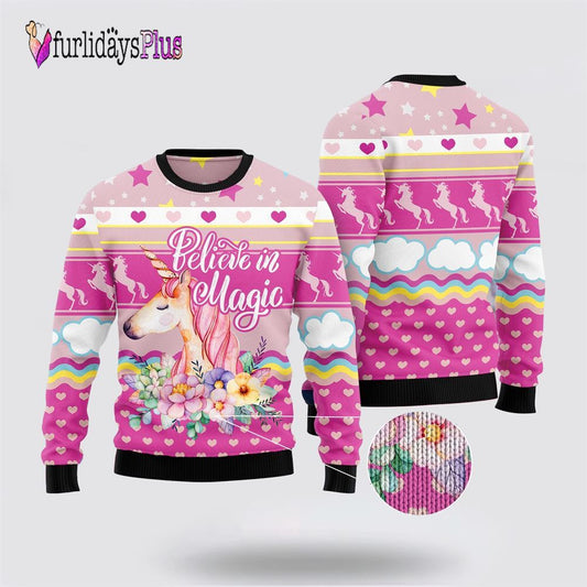 Unicorn Believe In Magic Ugly Christmas Sweater, Best Gift For Christmas