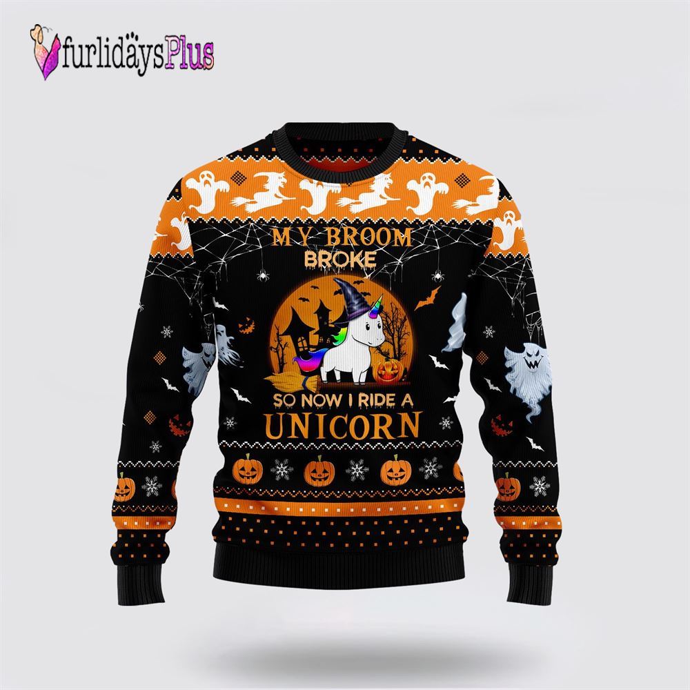 Unicorn Broom Ugly Christmas Sweater, Best Gift For Christmas