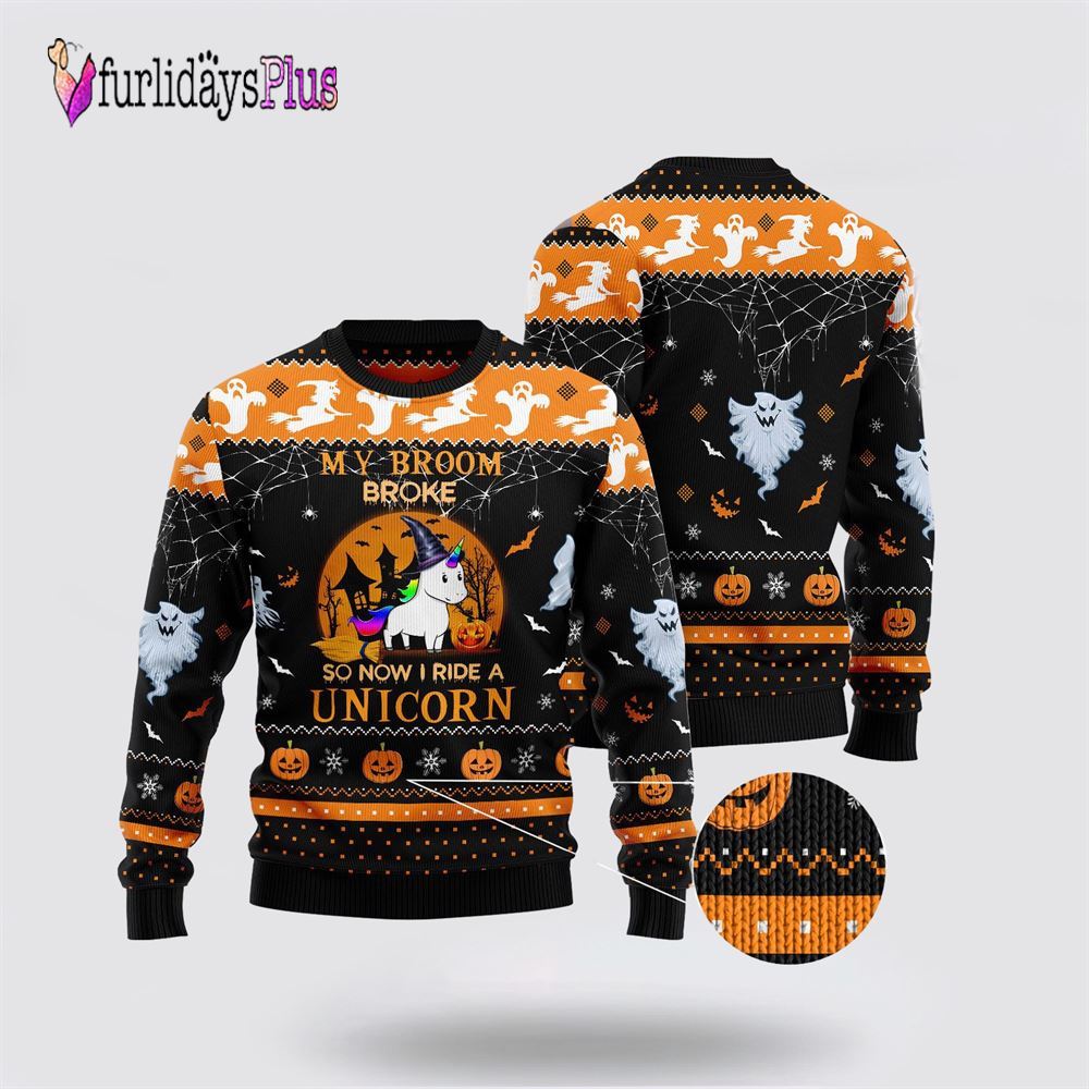 Unicorn Broom Ugly Christmas Sweater, Best Gift For Christmas