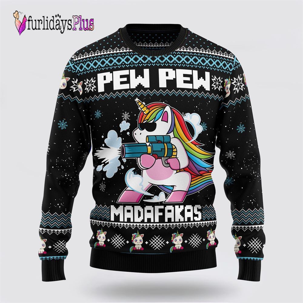 Unicorns Pew Pew Ugly Christmas Sweater, Best Gift For Christmas