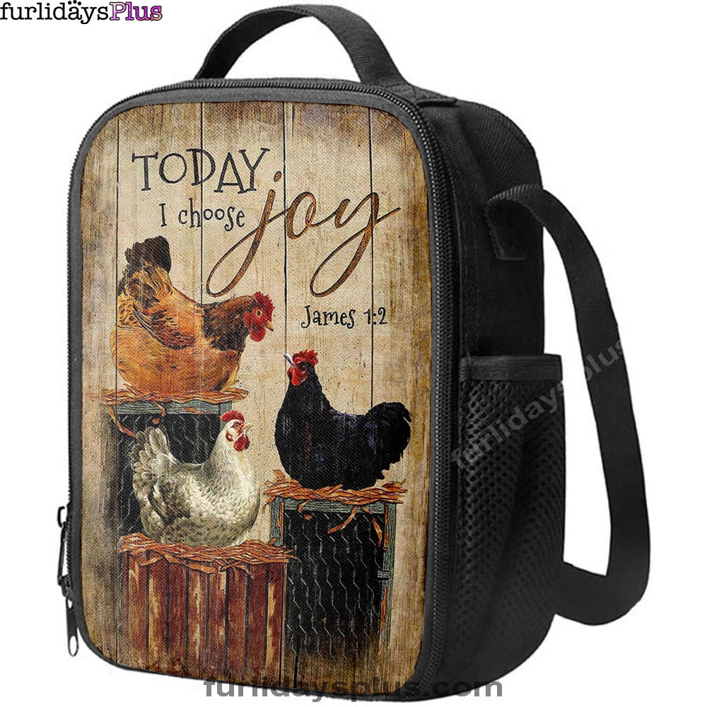 Unique Chicken Today I Choose Joy Lunch Bag, Christian Art, Bible Verse Lunch Bag