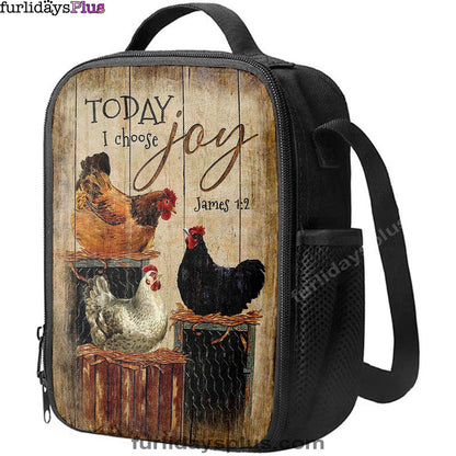 Unique Chicken Today I Choose Joy Lunch Bag, Christian Art, Bible Verse Lunch Bag