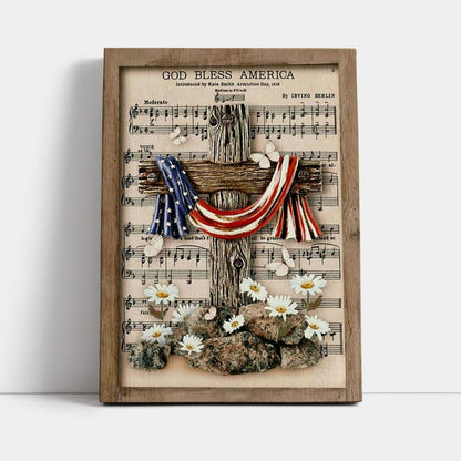 Unique Cross Vintage Music Sheet American Flag God Bless America Canvas Poster