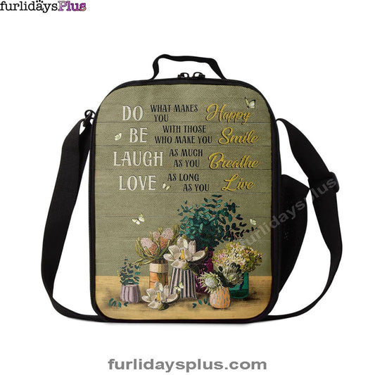 Unique Flower Green Butterfly Do What Makes You Happy Lunch Bag, Christian Art, Bible Verse Lunch Bag
