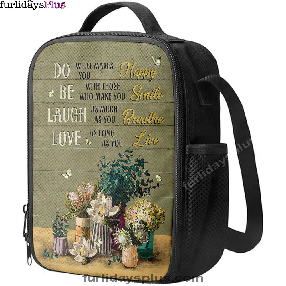 Unique Flower Green Butterfly Do What Makes You Happy Lunch Bag, Christian Art, Bible Verse Lunch Bag