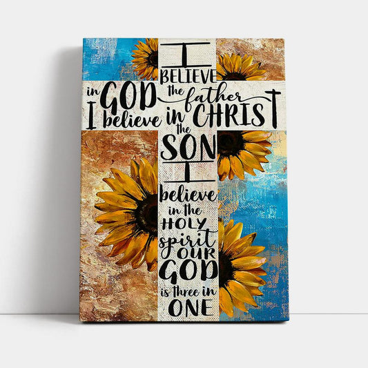 Unique Sunflower White Cross Our God Is Three In One Canvas Art - Christian Art - Bible Verse Wall Art - Religious Home Decor