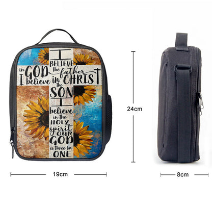 Unique Sunflower White Cross Our God Is Three In One Lunch Bag, Christian Art, Bible Verse Lunch Bag