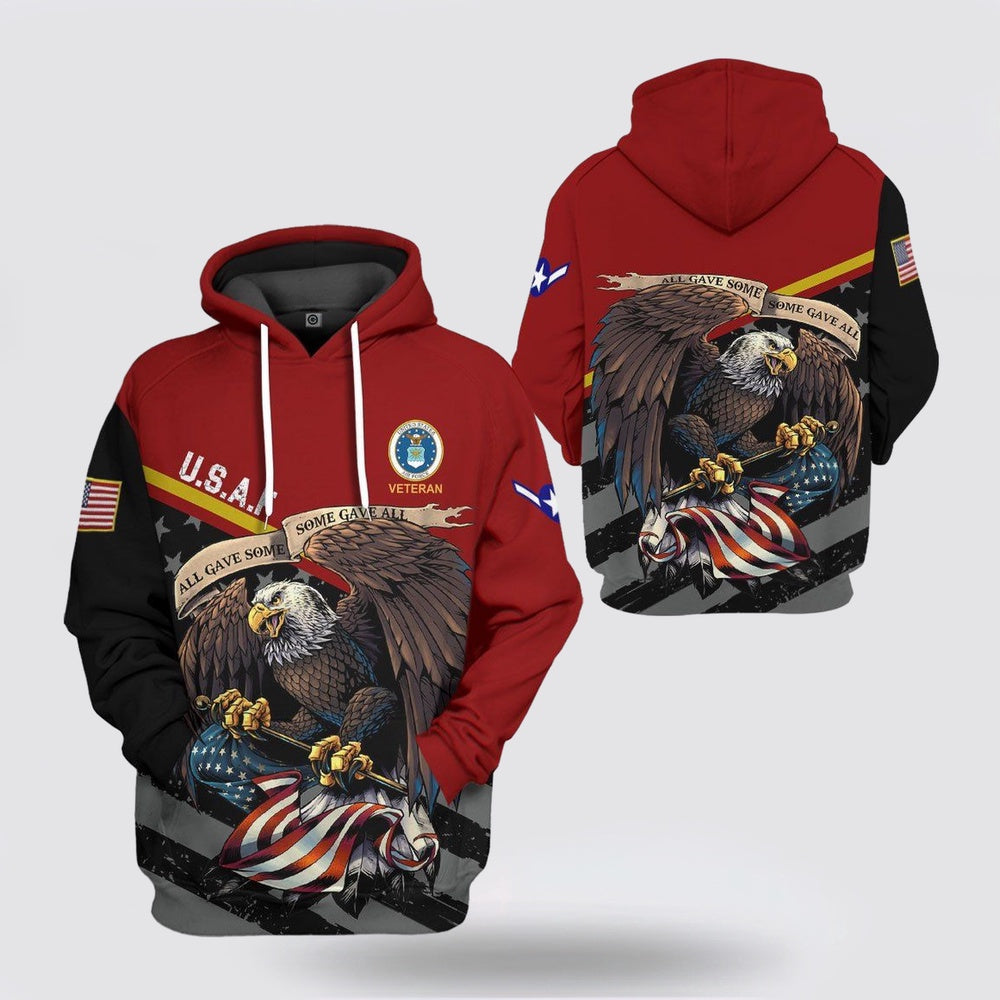 United States Air Force Veteran Red Custom Rank Hoodie Apparel