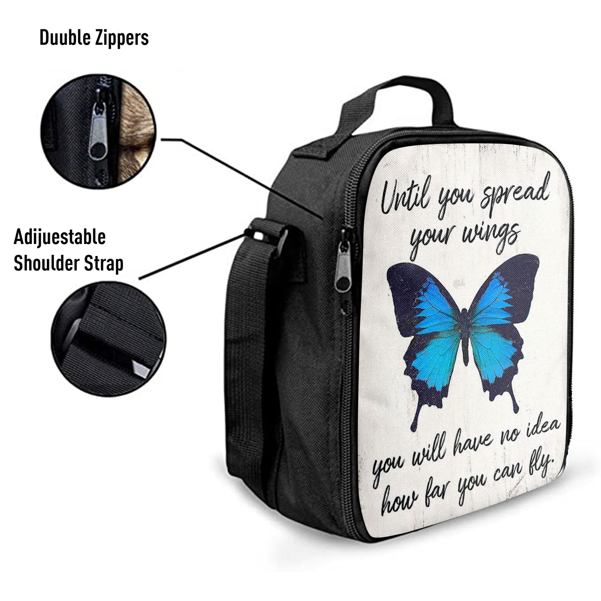 Until You Spead Your Wings Lunchbag -Inspirational Butterfly Lunch Bag, Encouragement Gift For Women, Girls, Teens