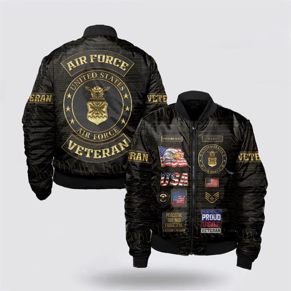 Us Air Force Bomber Jacket, Custom Name Rank US Air Force Veteran Bomber Jacket