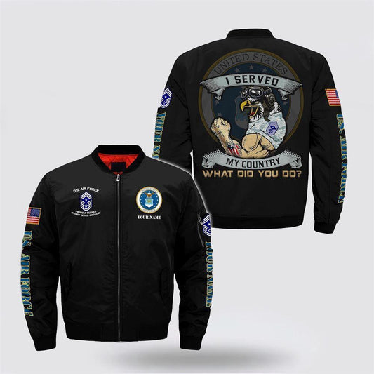 Us Air Force Bomber Jacket, Personalized Name Rank US Air Force I Served My Country Bomber Jacket