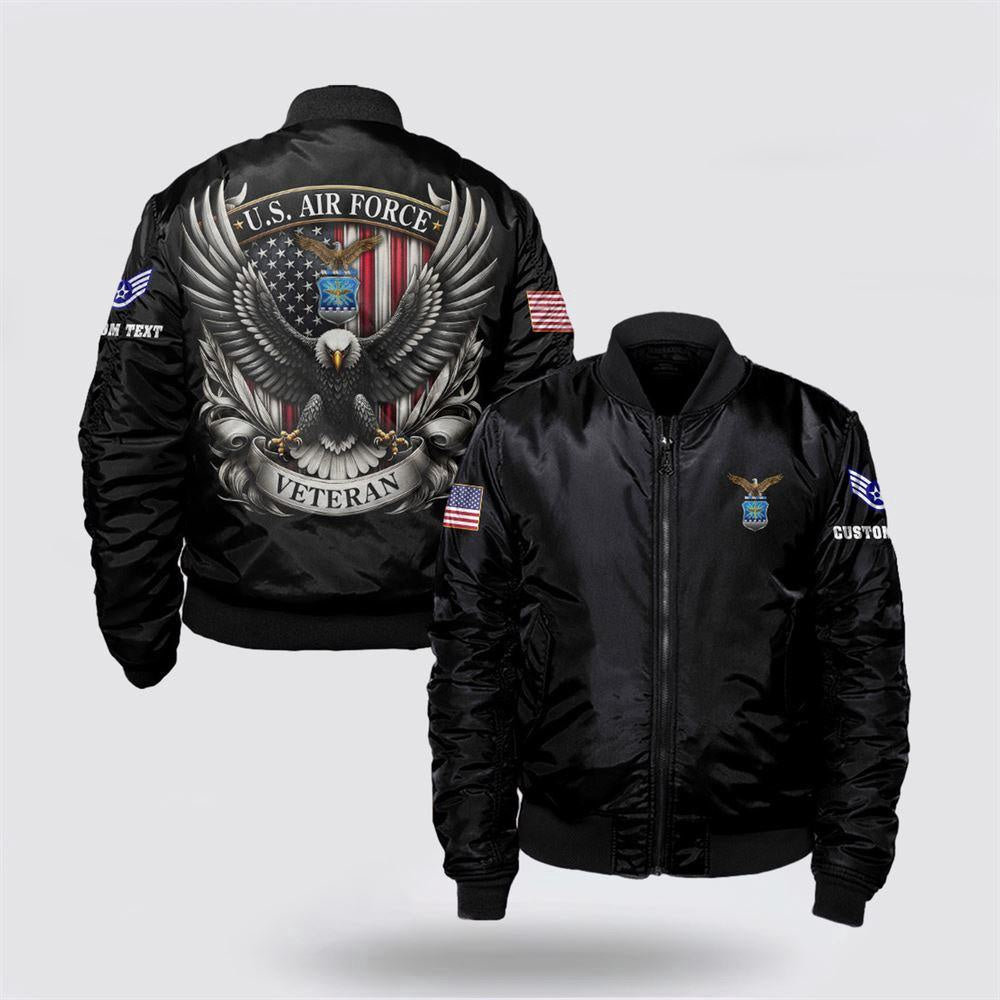 Us Air Force Bomber Jacket, Personalized Name Rank US Air Force Veteran Bomber Jacket With Your Military