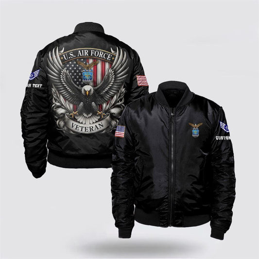 Us Air Force Bomber Jacket, Personalized Name Rank US Air Force Veteran Bomber Jacket With Your Military