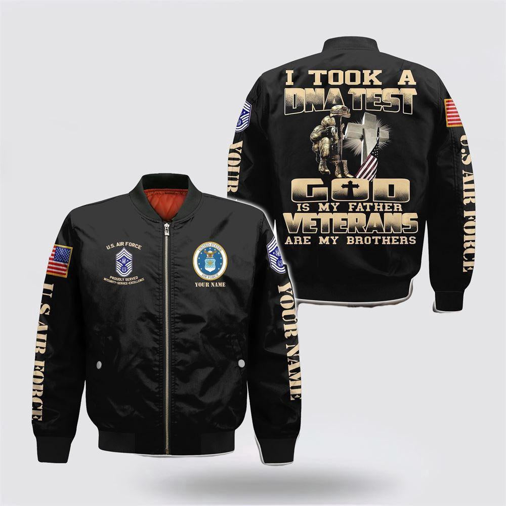 Us Air Force Bomber Jacket, Personalized Name Rank US Air Force Veteran Military God Is My Father Bomber Jacket
