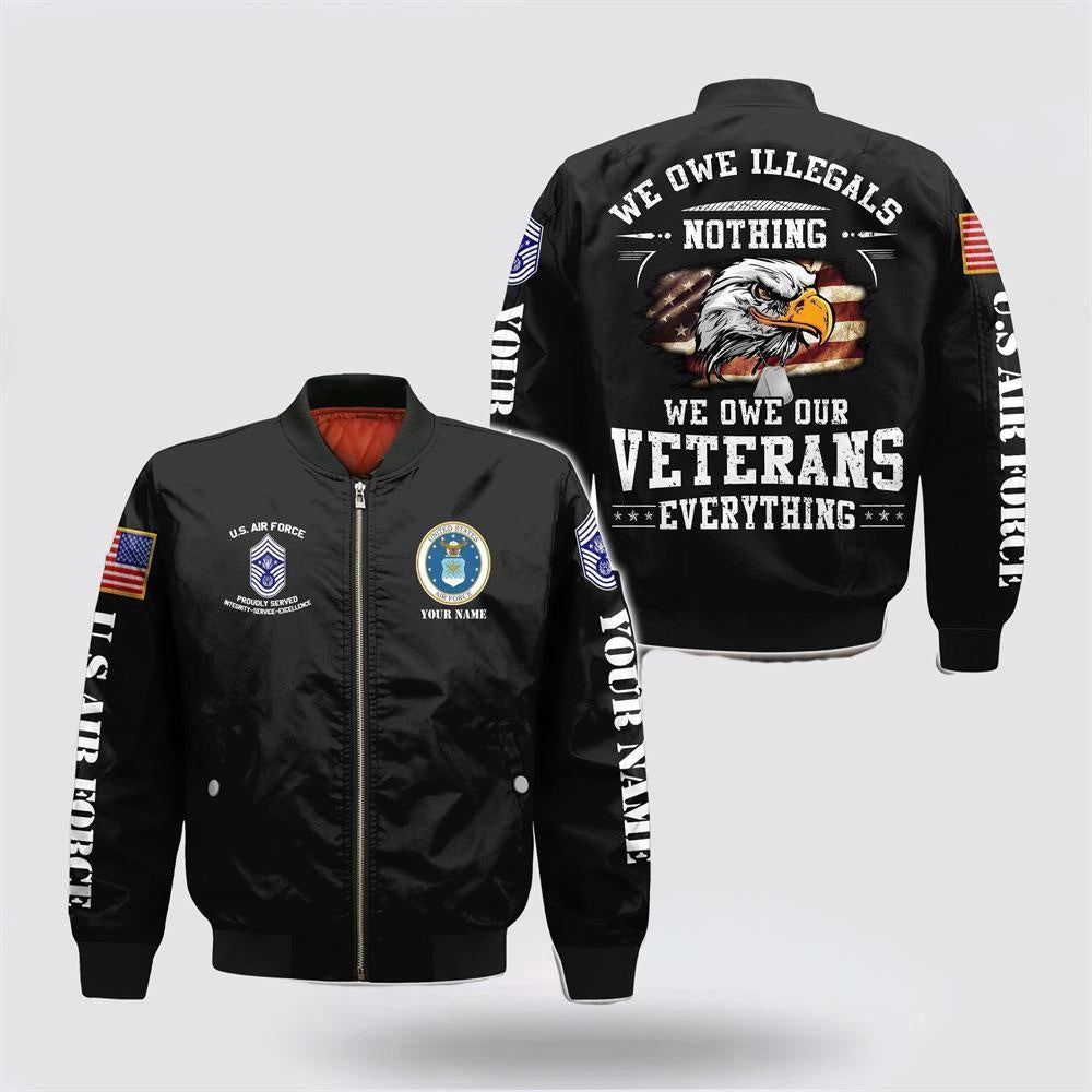 Us Air Force Bomber Jacket, Personalized Name Rank US Air Force We Owe Illegals Military Bomber Jacket