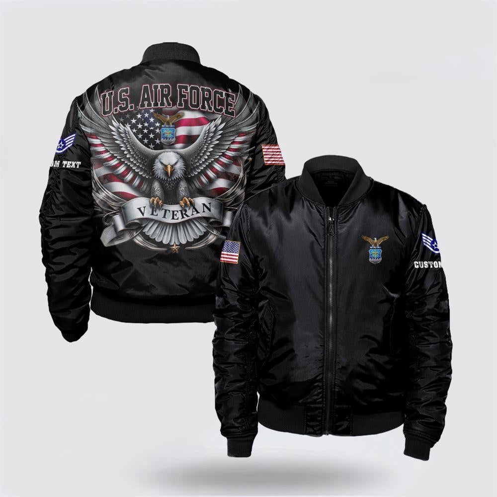 Us Air Force Bomber Jacket, Personalized Rank US Air Force Veteran Bomber Jacket