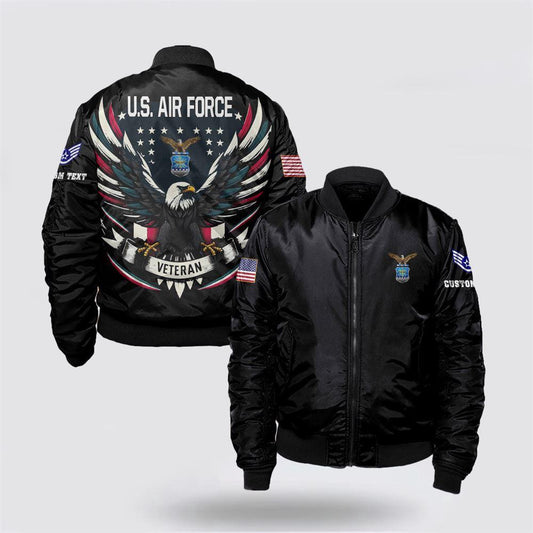 Us Air Force Bomber Jacket, Personalized US Air Force Veteran Bomber Jacket With Your Military Rank