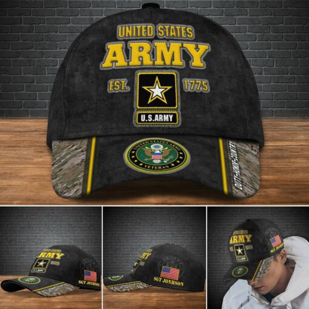 Us Army Baseball Cap, US Army Duty Honor Country EST. 1775 Cap, US Army Veteran Custom Cap All Over Printed