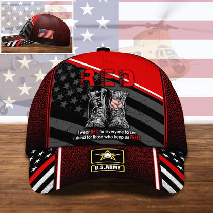 Us Army Baseball Cap, US Army I Wear Red For Everyone, US Military Gifts, US Veteran Gifts Cap