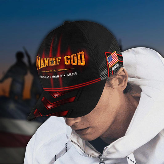 Us Army Baseball Cap, US Army Man Of God, Military Cap, Gifts For Veteran, Custom Military Cap All Over Printed